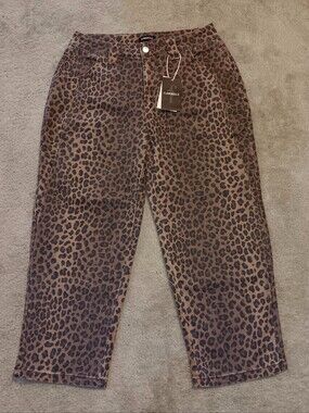 Flamingals Brown Leopard Cheetah Print Women's Crop Stretch Jeans Size M NEW